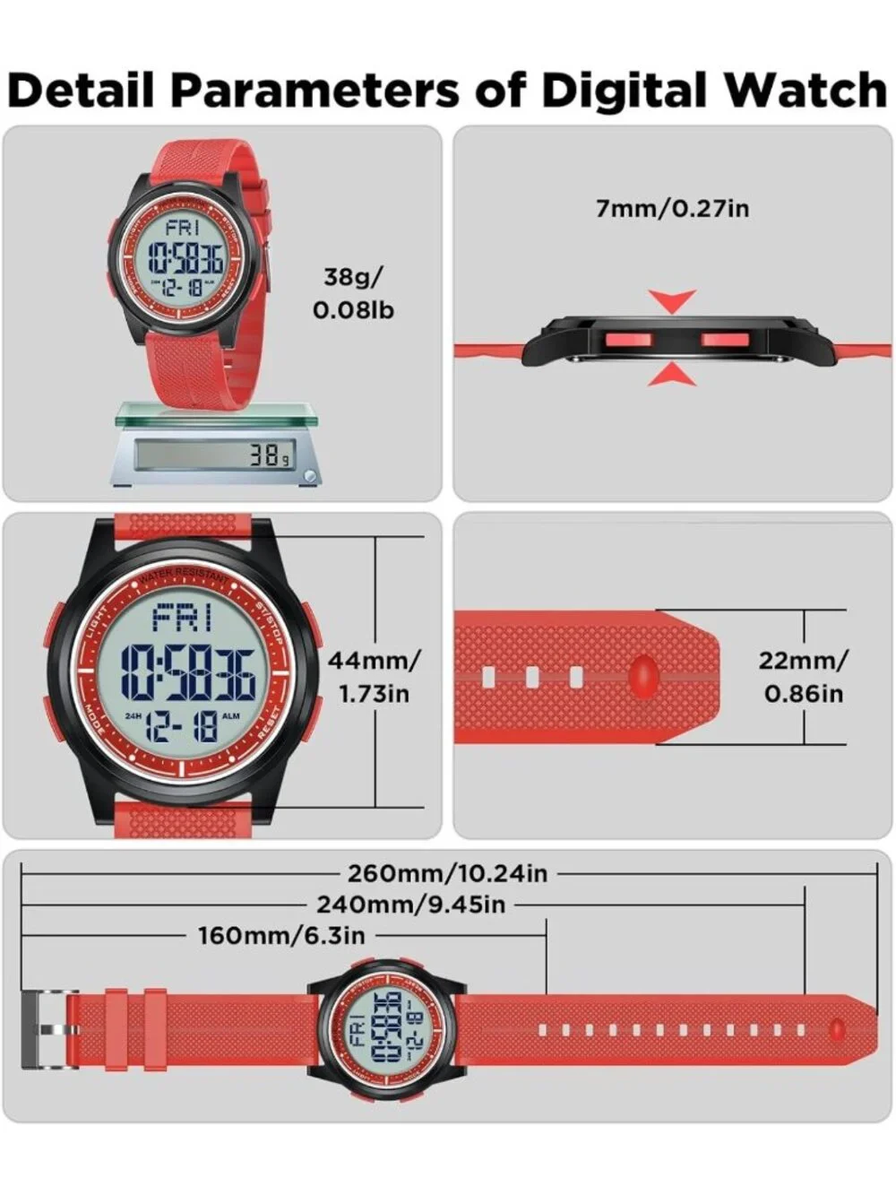 Ultra-Thin Waterproof Digital Sports Watch for Men & Women - 50M, Lightweight